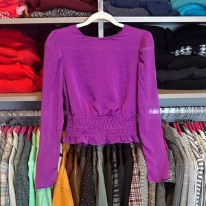 Express purple long sleeve semi sheer elastic waistband blouse size XS